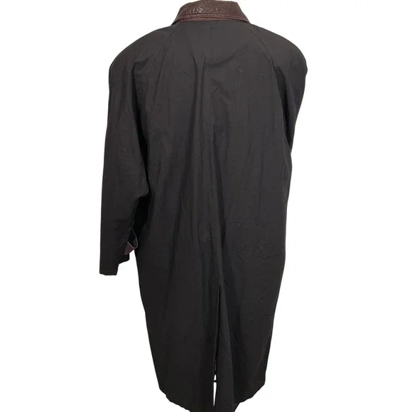 M Julian Santa Fe Coat Mens Large Black Leather Duster Barn Coat 90s Cotton